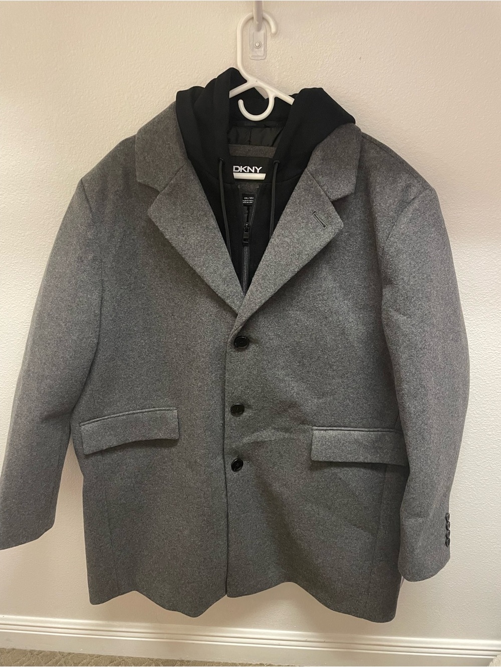 DKNY Wool Blend Peacoat Men XXL Hooded Insert Gray New